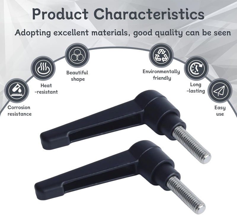 Begino Clamping Lever Handles with Quick Release Push Button Locking, 304 Stainless Steel M6 x 20mm Stud - Black (6 Pack) - Image 4